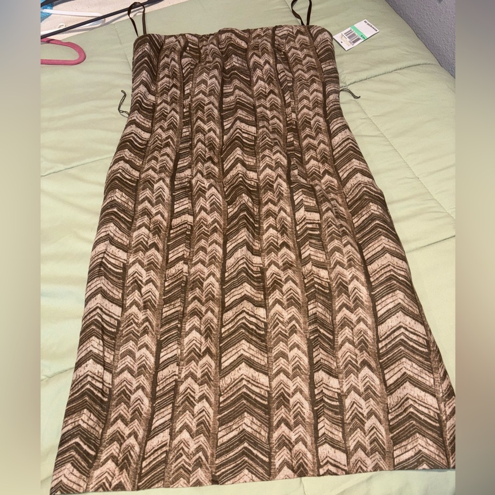 Michael Kors Strapless Brown Patterned Dress - image 2